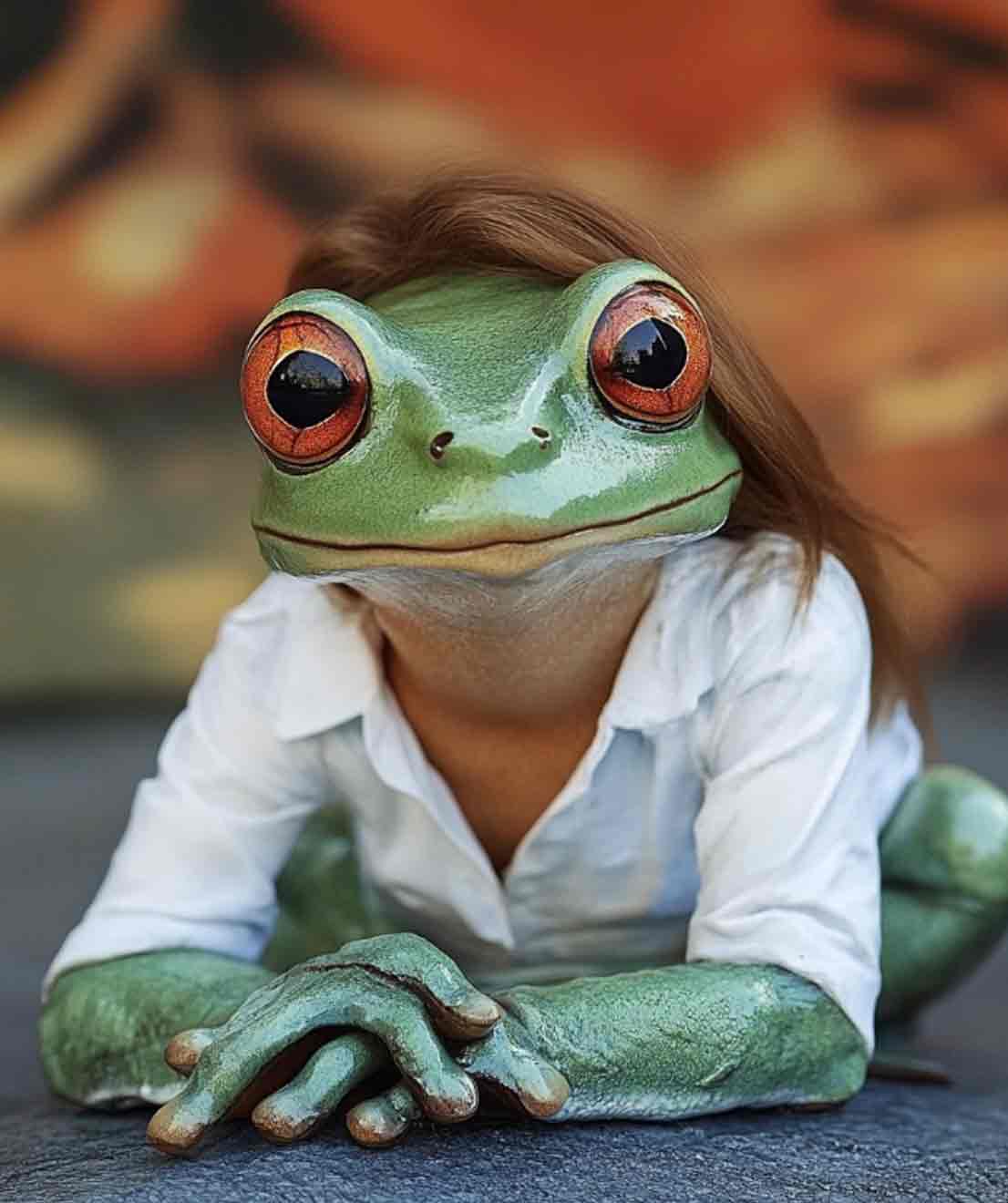 Karin Drakenberg portrait as an AI generated frog
