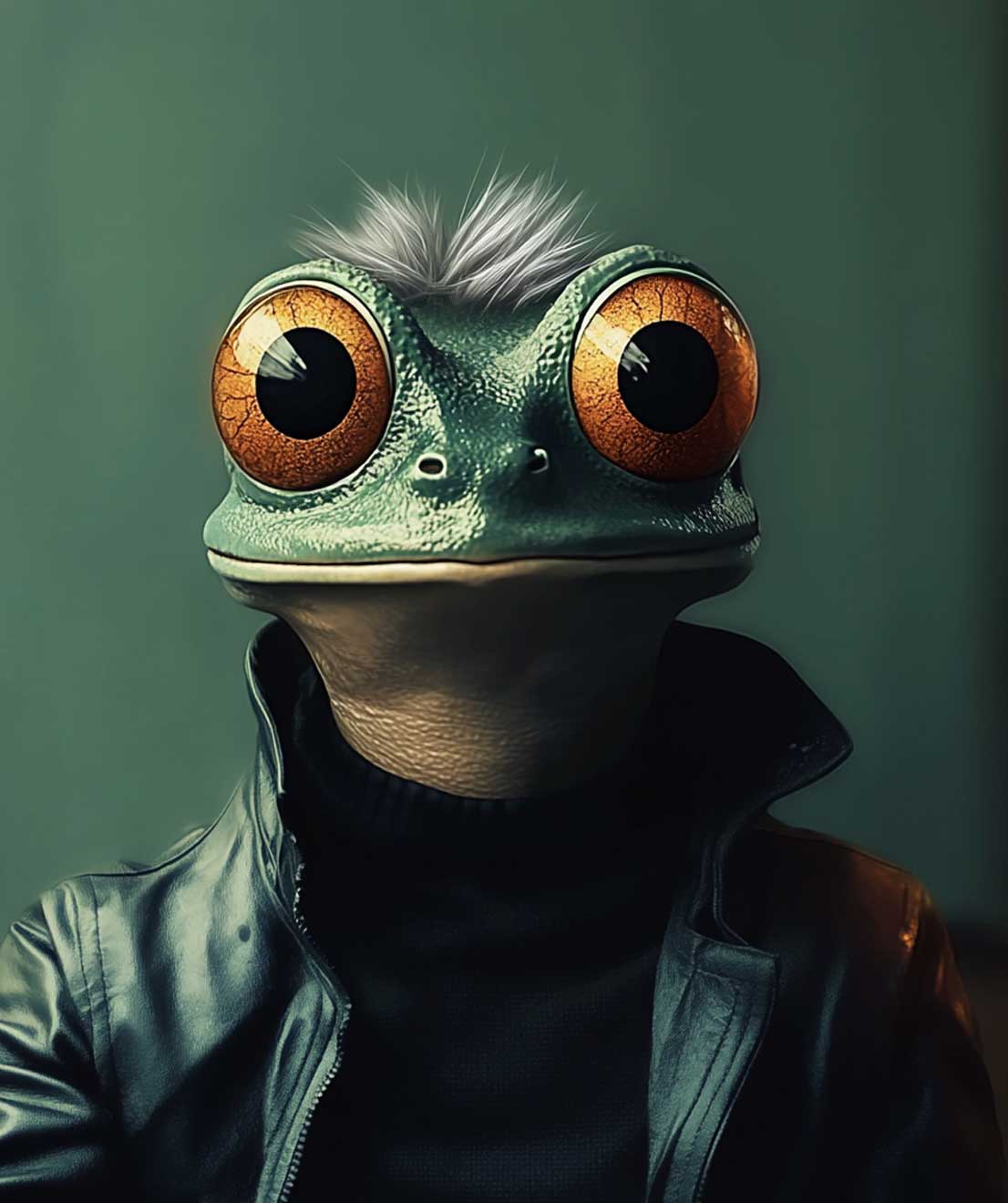 Bill Heilmann portrait as an AI generated frog