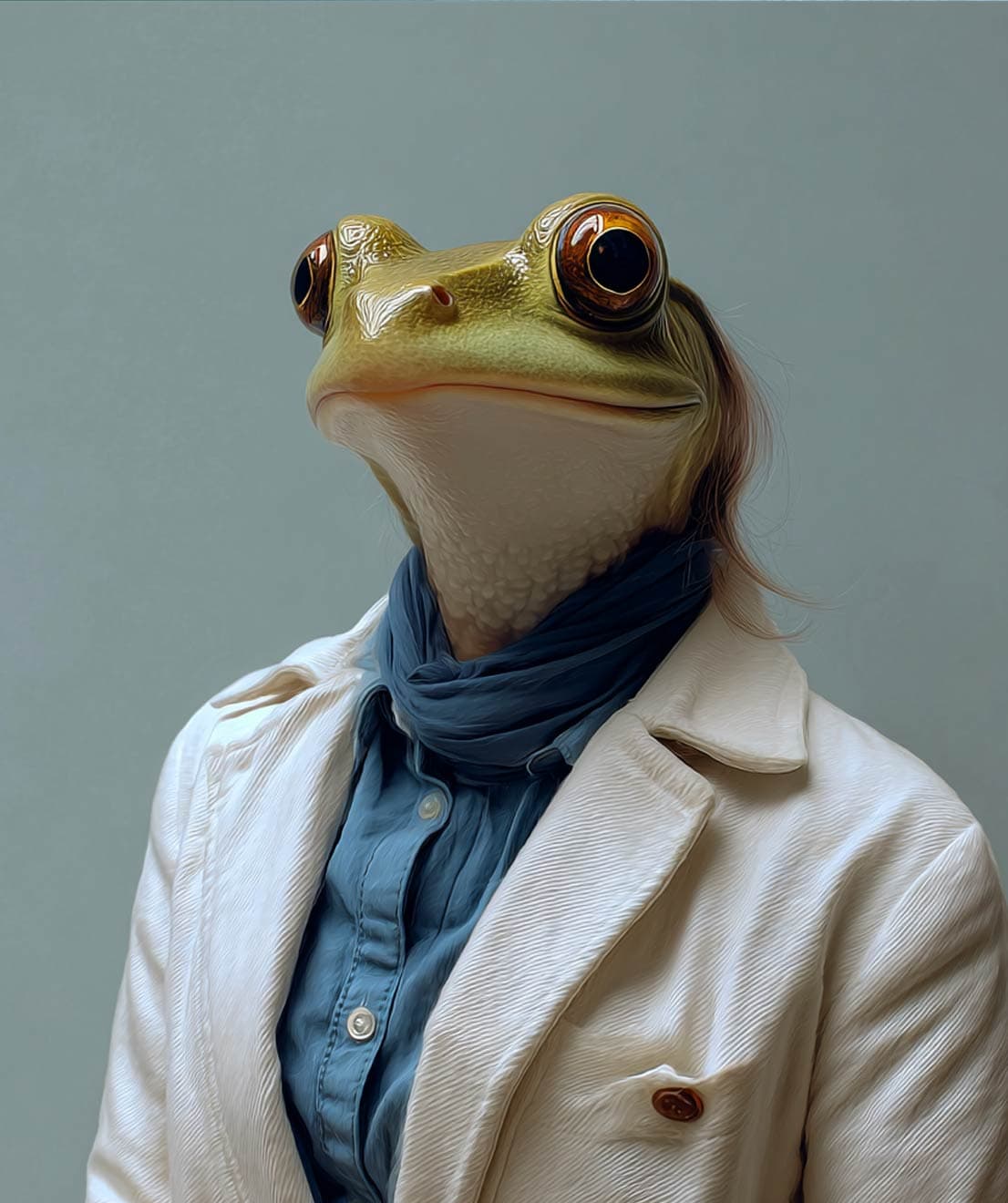 Elizabeth Hunter portrait as an AI generated frog