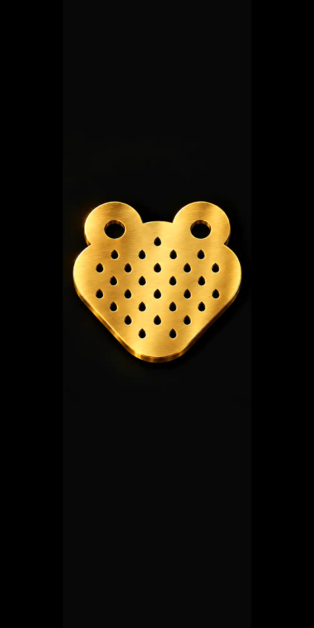 Brushed gold StrawberryFrog mark on black