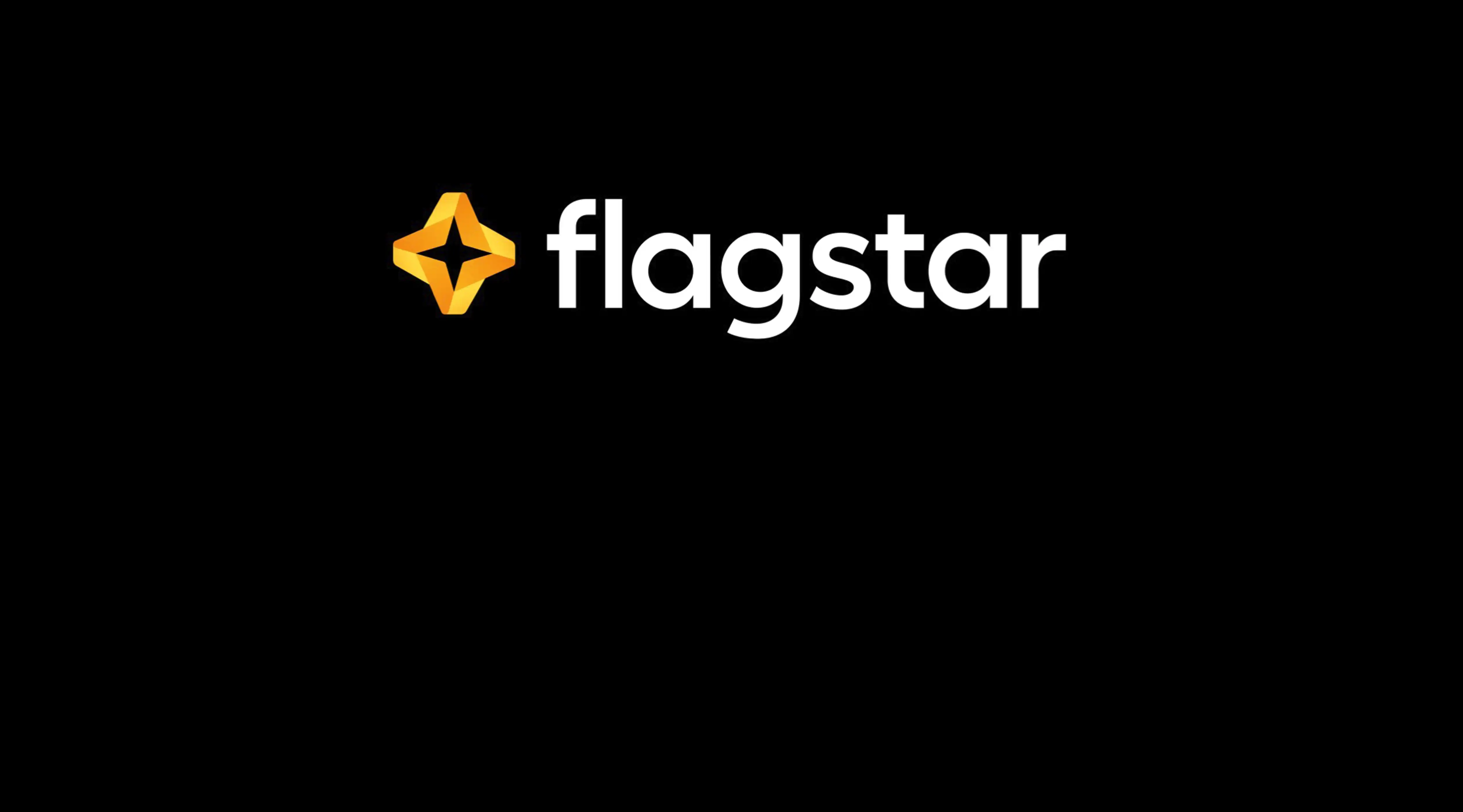 "Flagstar" in white with a folded yellow star emblem on a black background.