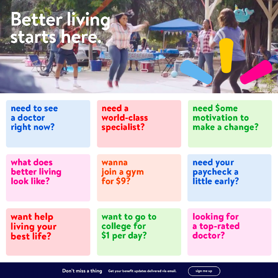 Screen grab of Walmart's "Better living starts here" user interface
