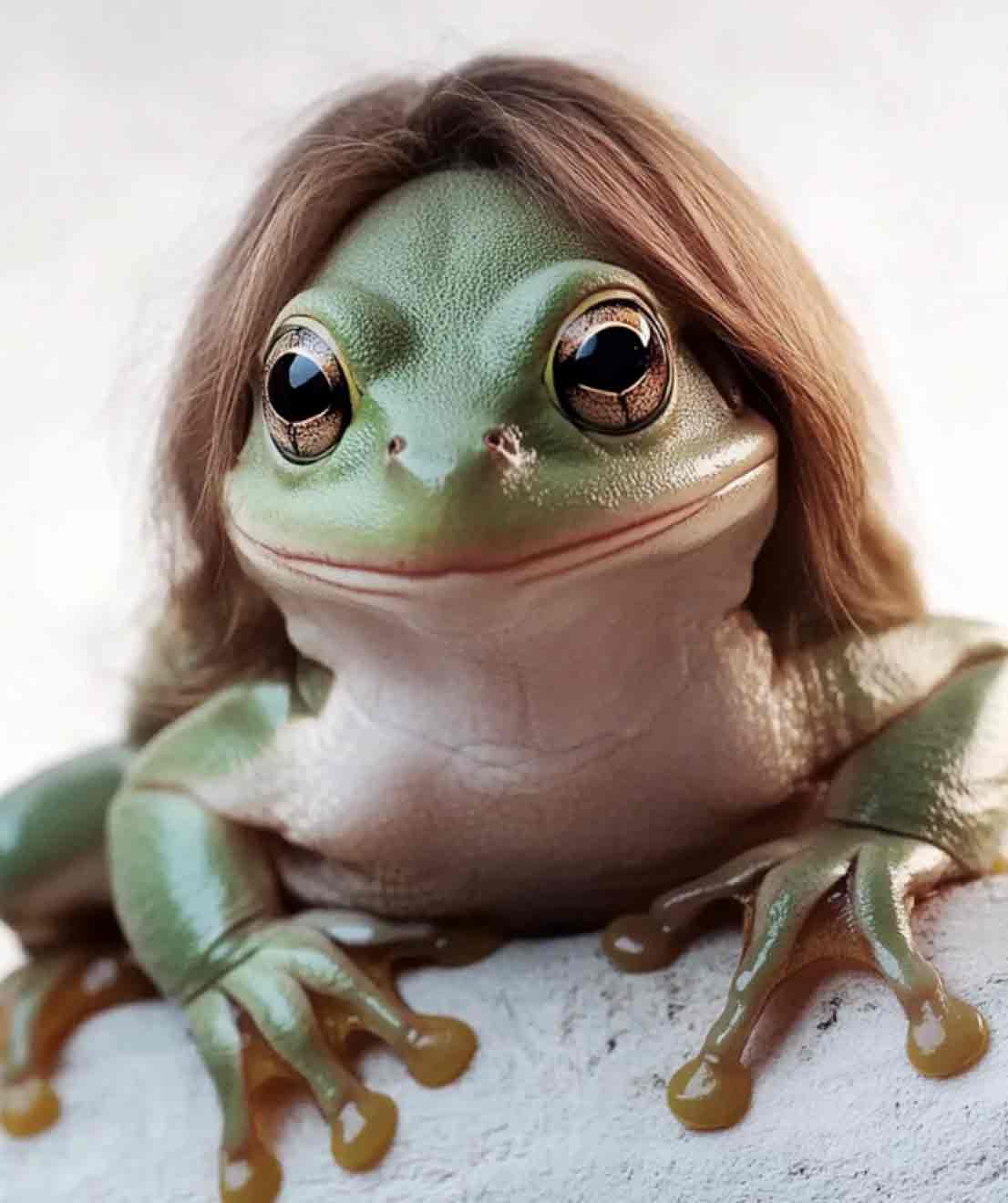 Elizabeth Scordato portrait as an AI generated frog